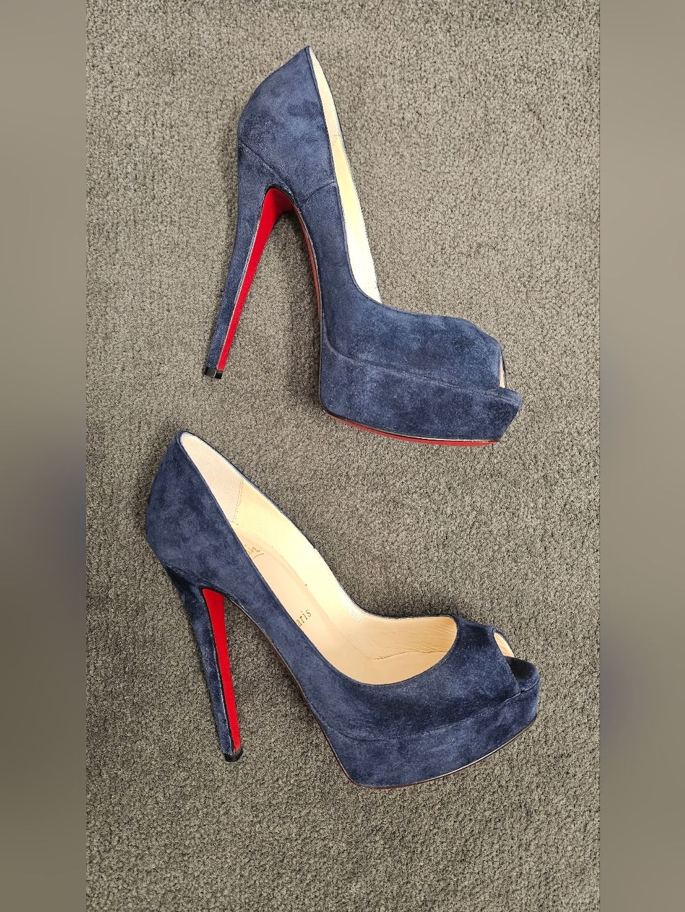 Christian Louboutin Navy Suede Peep-Toe Platform Pumps